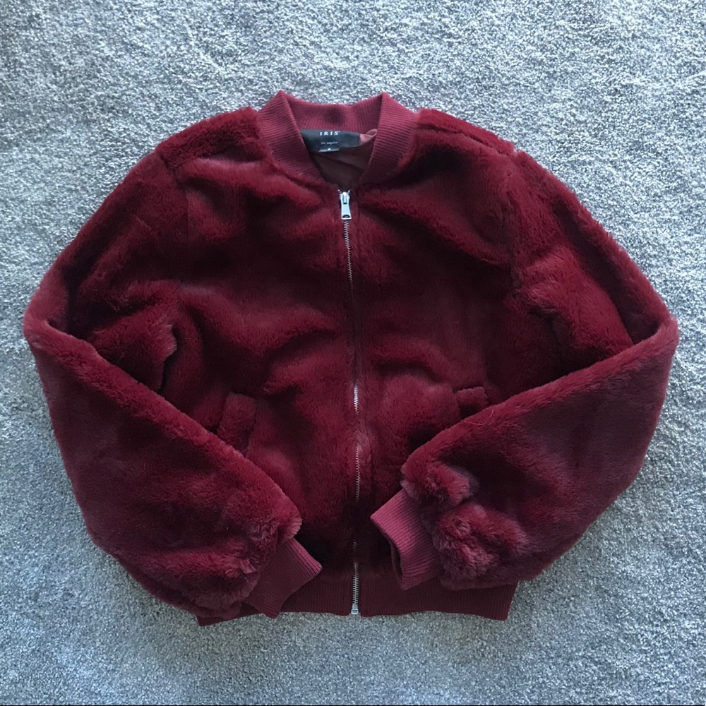 Fashion Nova Maroon Soft Fuzzy Faux Fur Jacket - Small